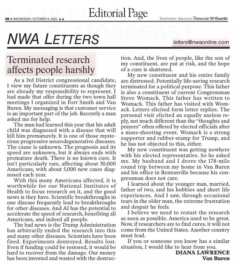 Northwest Arkansas Democrat-Gazette letter to the editor